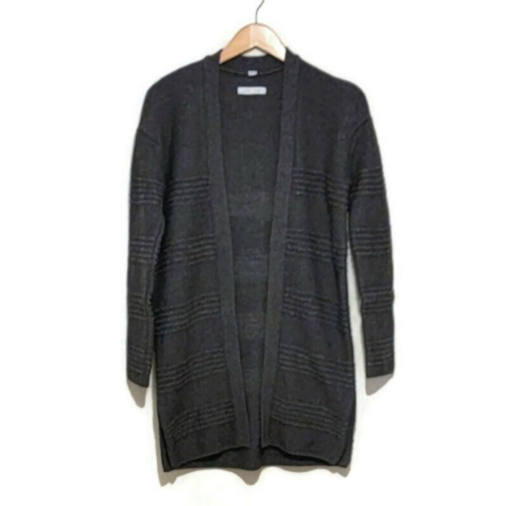 Basin + Range Gray Wool Blend Ribbed Knit Long Cardigan Sweater Minimalist XS/S